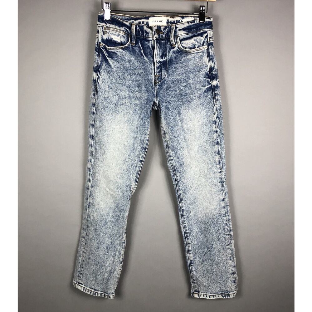 Frame Le High Acid Wash Straight Denim Jeans SZ 24 Lombard Five Pocket Casual